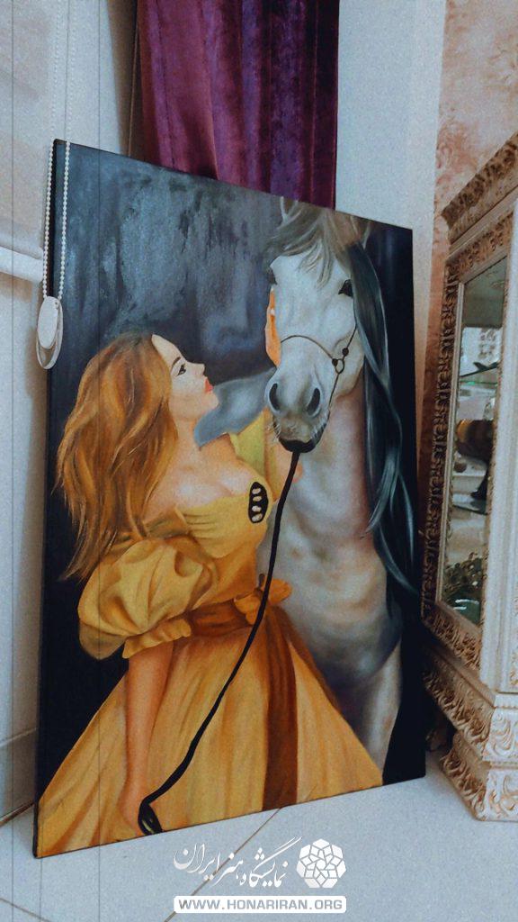 تابلو نقاشی اسب و دختر