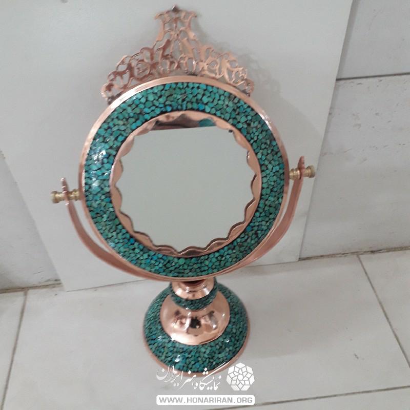آینه گرد فیروزه کوبی شده