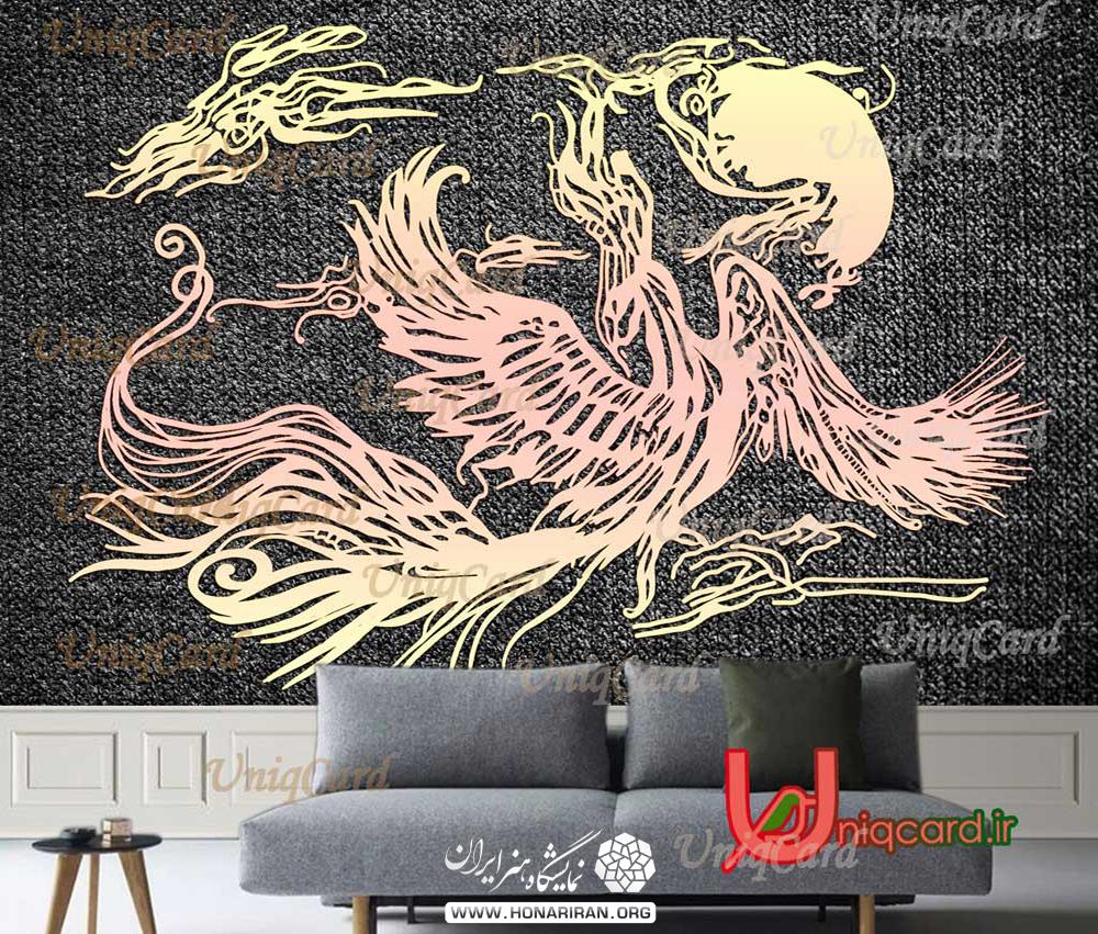 فایل لایه باز کاغذ دیواری سه بعدی با طرح نقاشی سیمرغ