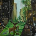 نقاشی شهر و طبیعت رنگ روغن