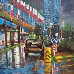 تابلو نقاشی خیابان بارانی