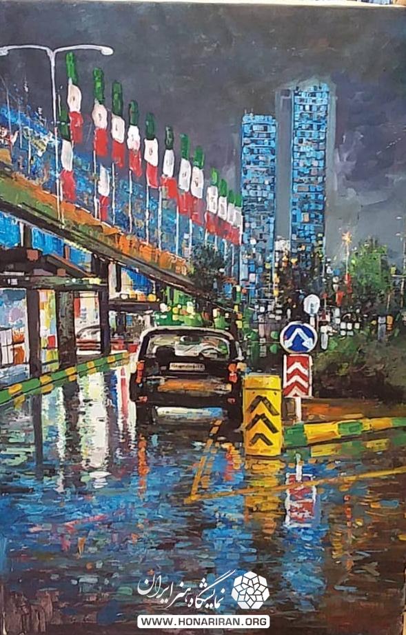 تابلو نقاشی خیابان بارانی
