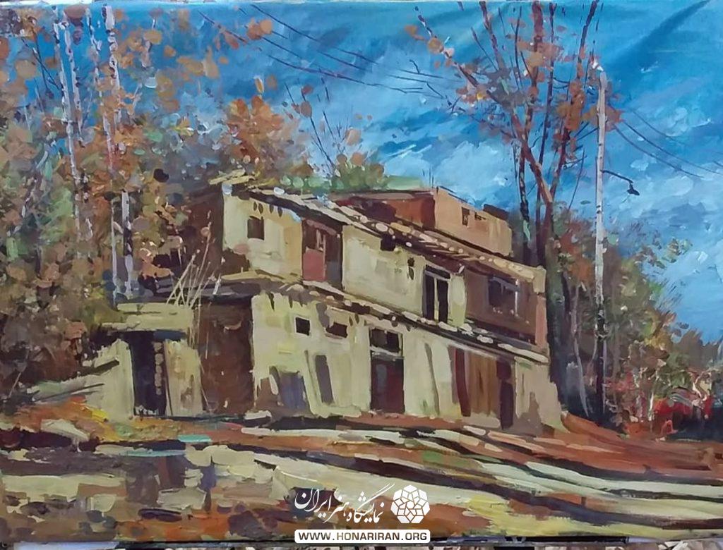تابلو نقاشی اکریلیک خانه روستایی