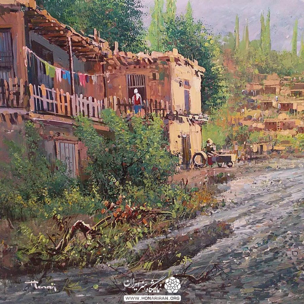 تابلو نقاشی طبیعت روستایی