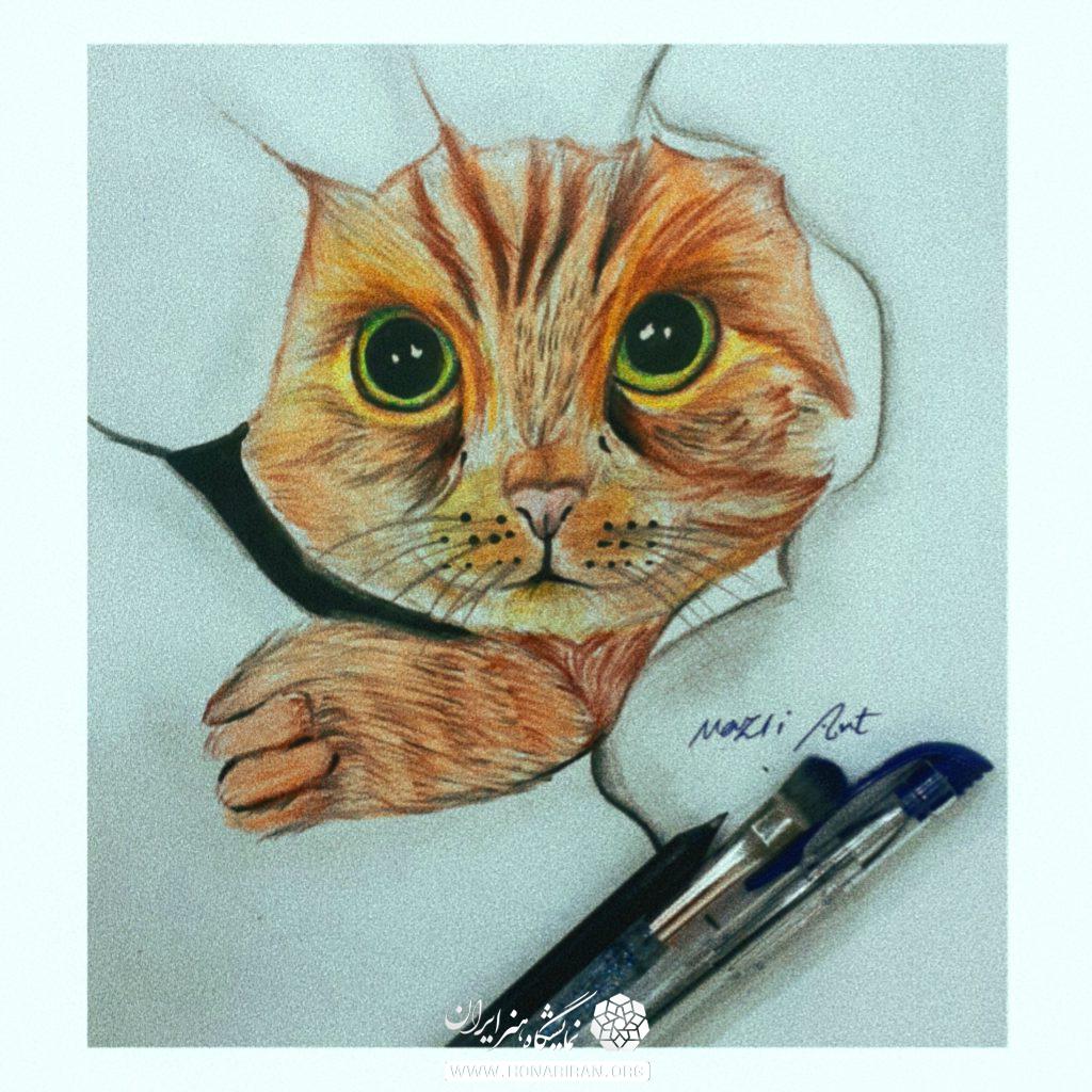 نقاشی گربه سبک مدادرنگی