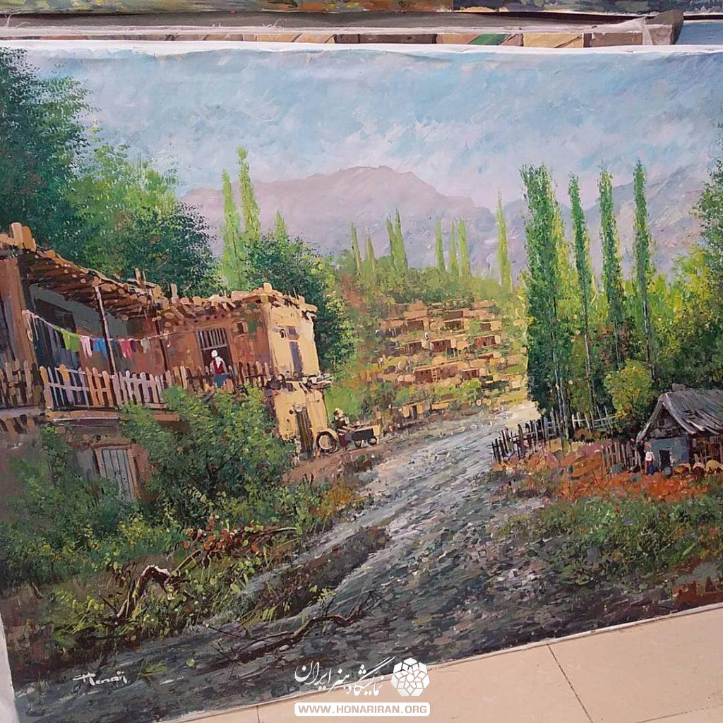 تابلو نقاشی طبیعت روستایی
