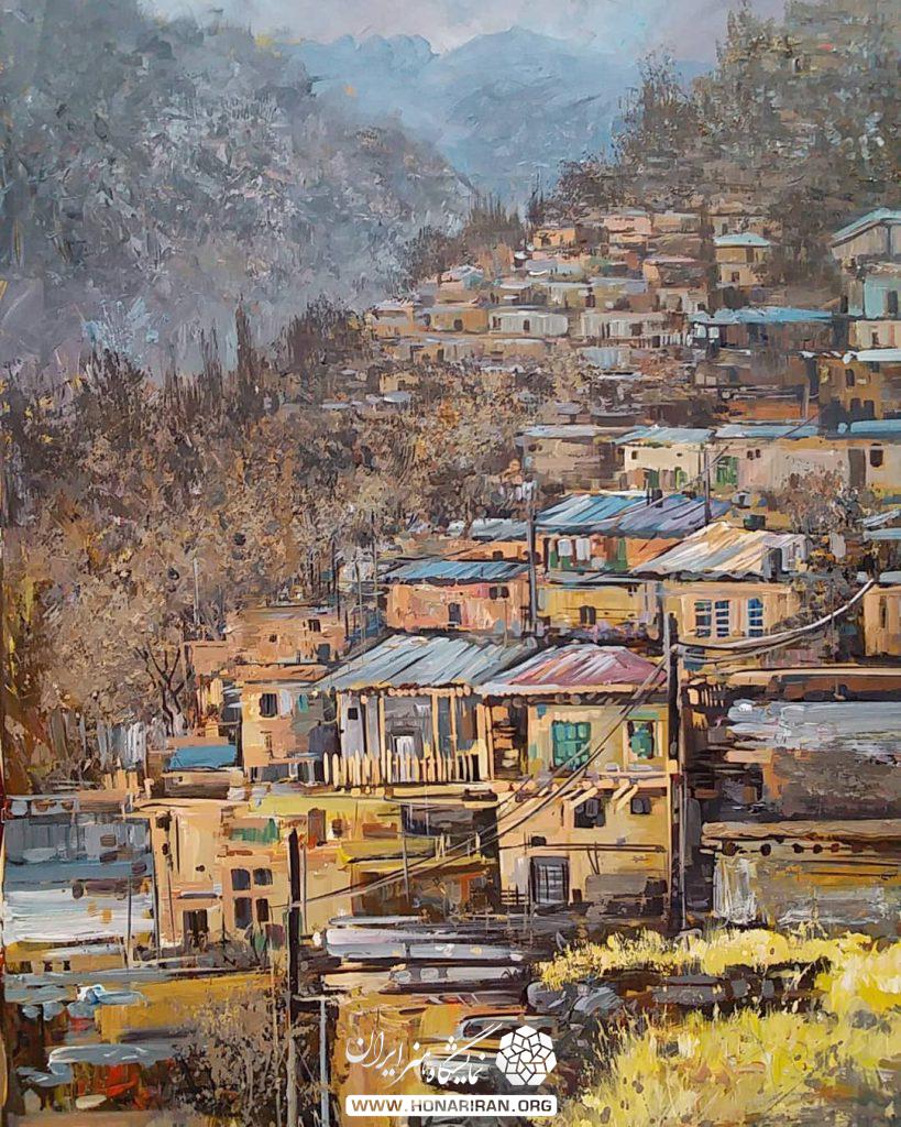 تابلو نقاشی منظره روستا