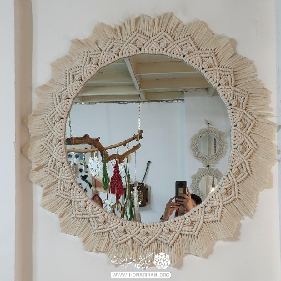 آینه مکرومه بافی سفید
