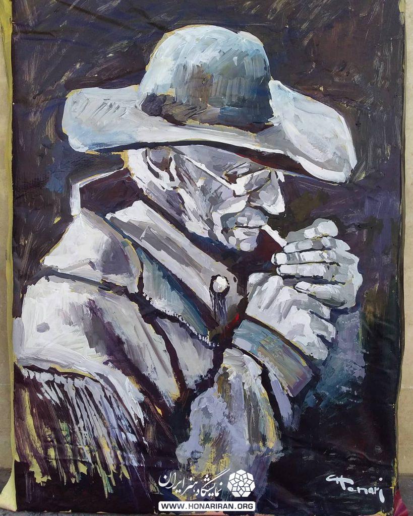 تابلو نقاشی پیرمرد سیگاری