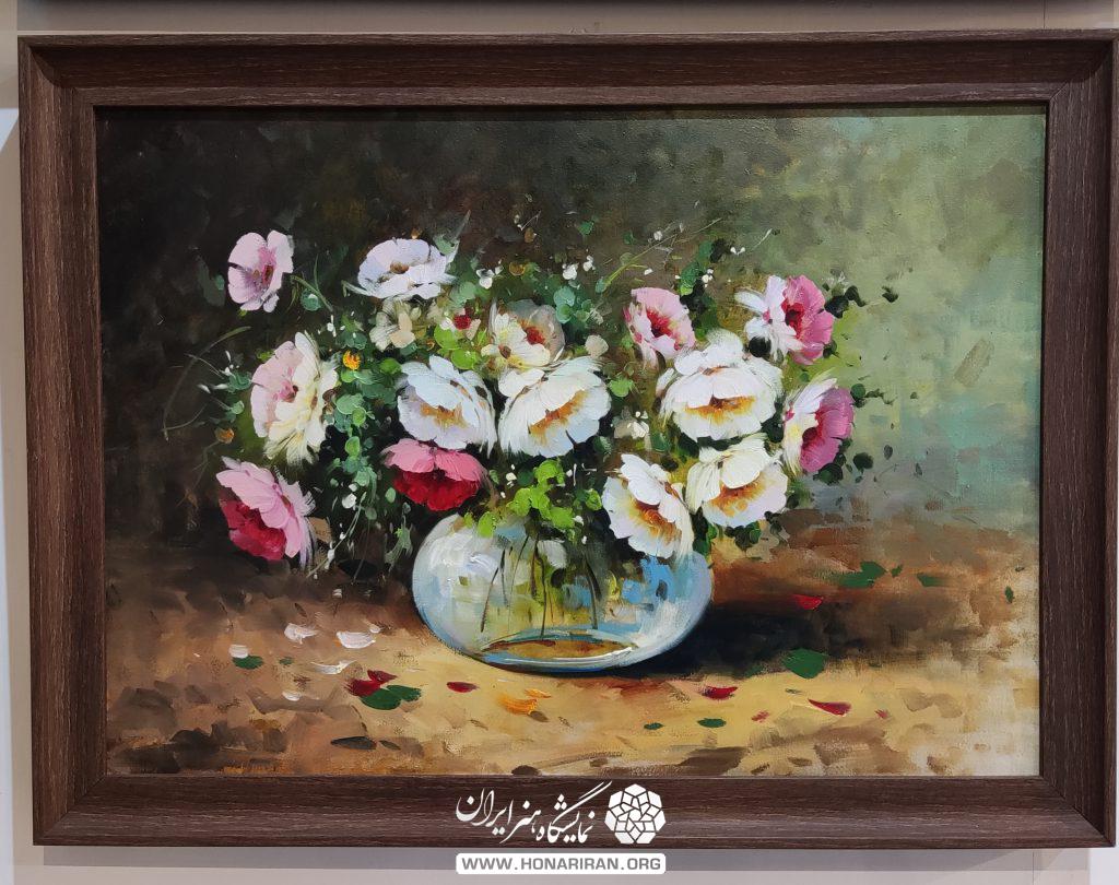 تابلو نقاشی گلدان و گل سفید