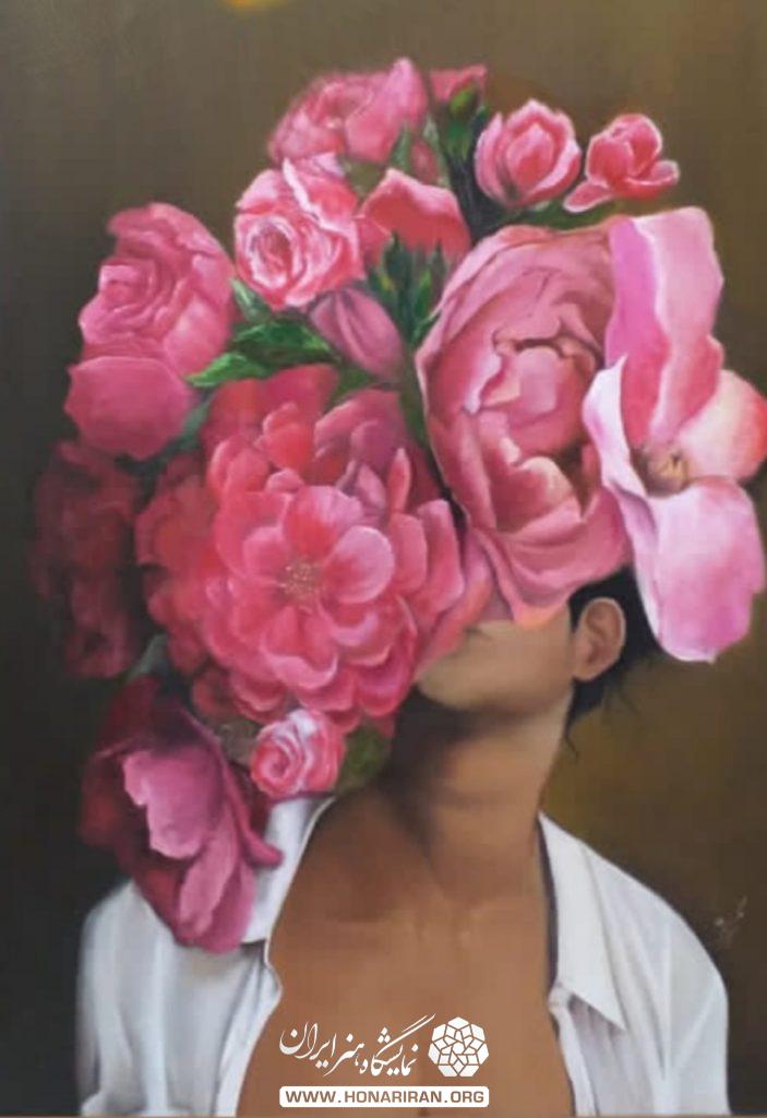 نقاشی گل و دختر رنگ روغن