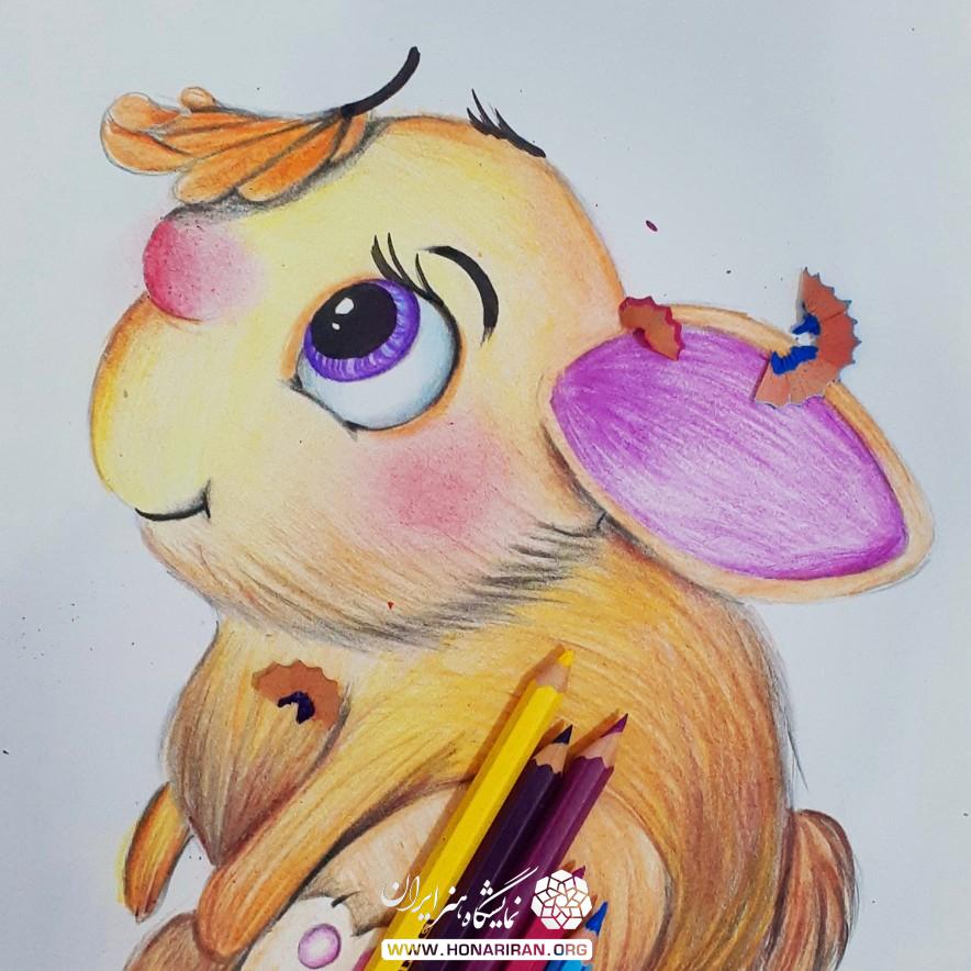 نقاشی کارتونی طرح خرگوش مداد رنگی
