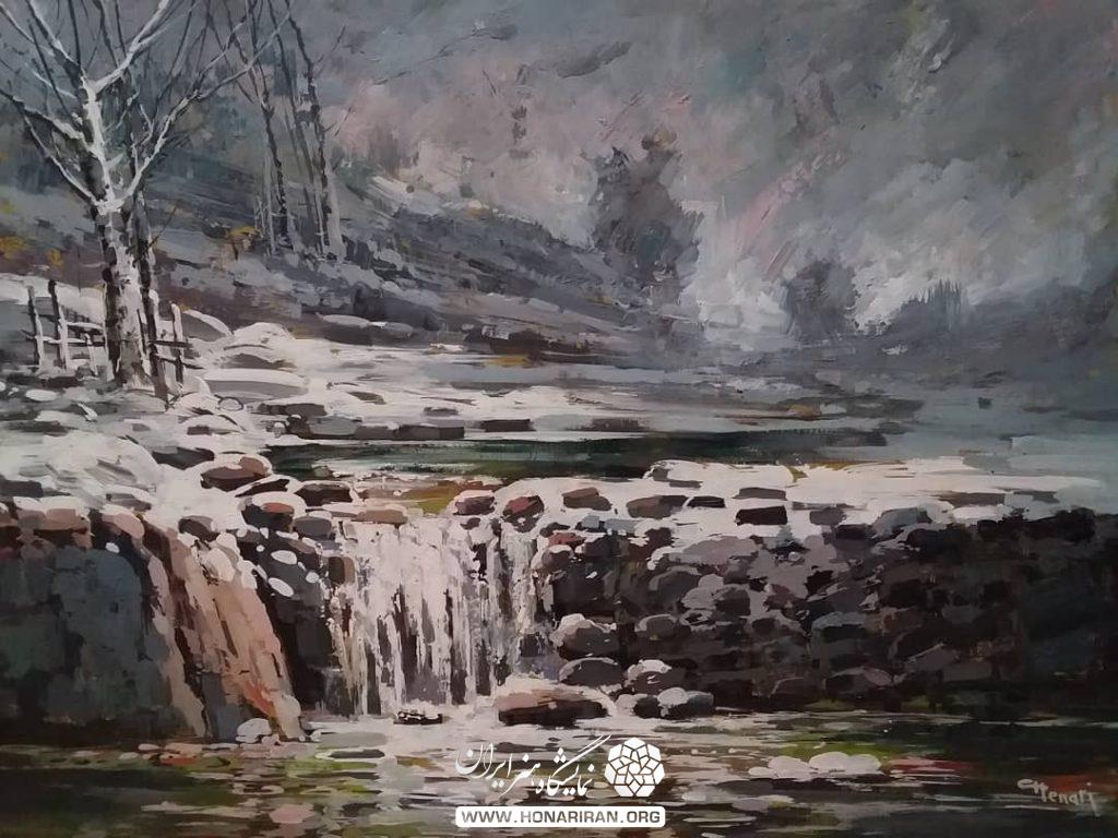 تابلو نقاشی جنگل برف