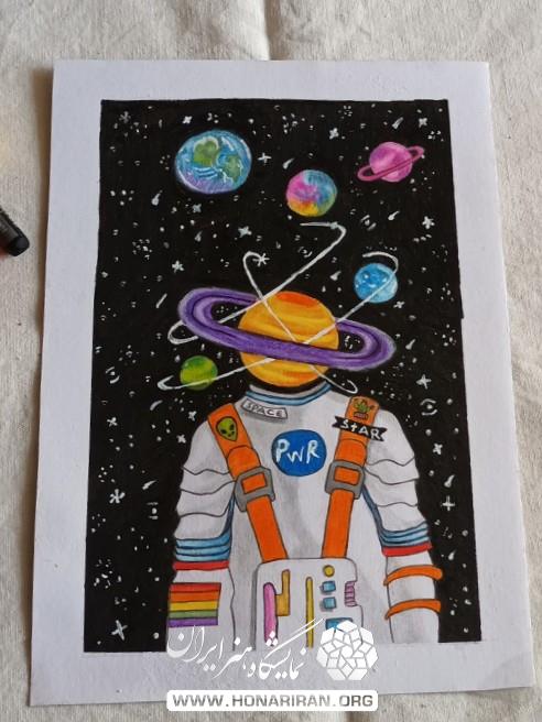 نقاشی “فضانورد و کهکشان”