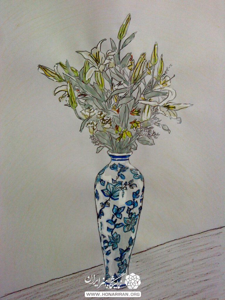 نقاشی گلدان بلند