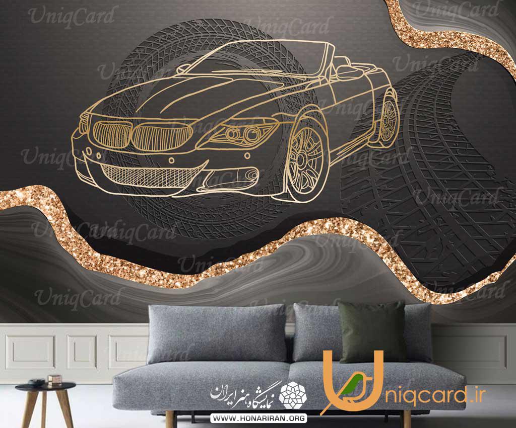 طرح لایه باز کاغذدیواری سه بعدی نمایشگاه ماشین