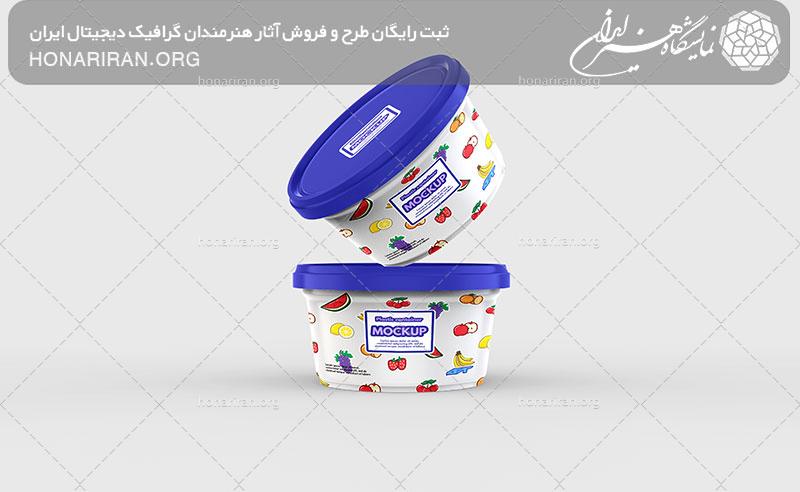 موکاپ دو ظرف پلاستیکی با درب بنفش بر روی یکدیگر