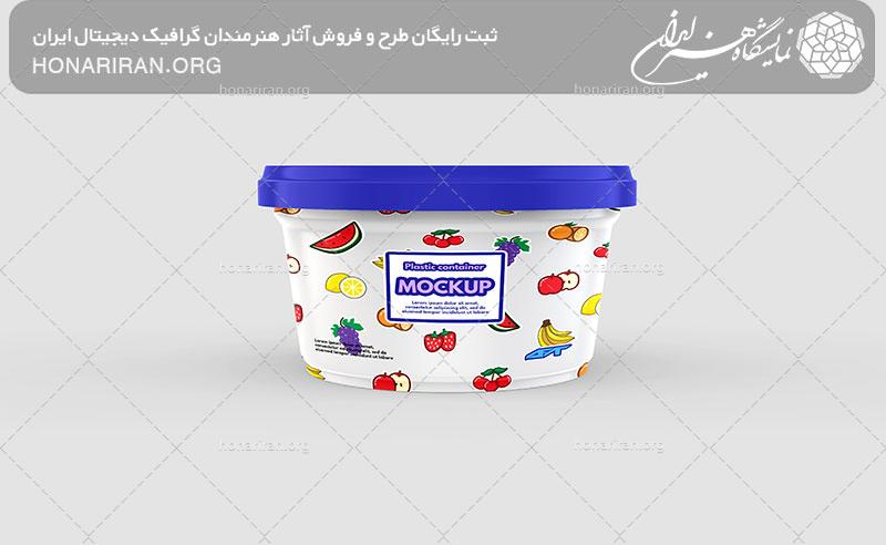 موکاپ ظرف پلاستیکی به رنگ سفید و درب بنفش