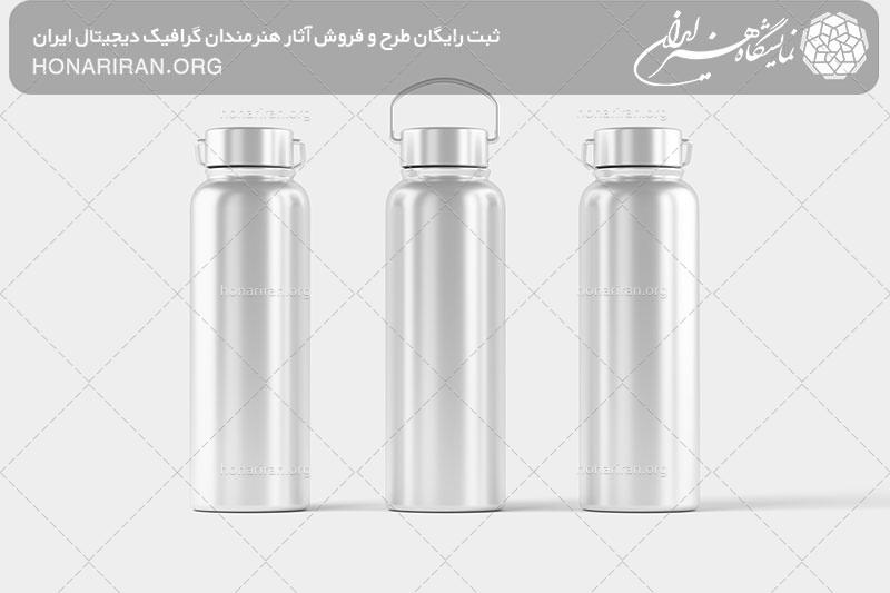 موکاپ سه فلاسک فلزی در کنار یکدیگر