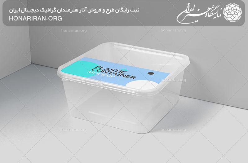 موکاپ ظرف پلاستیکی با برچسب آبی