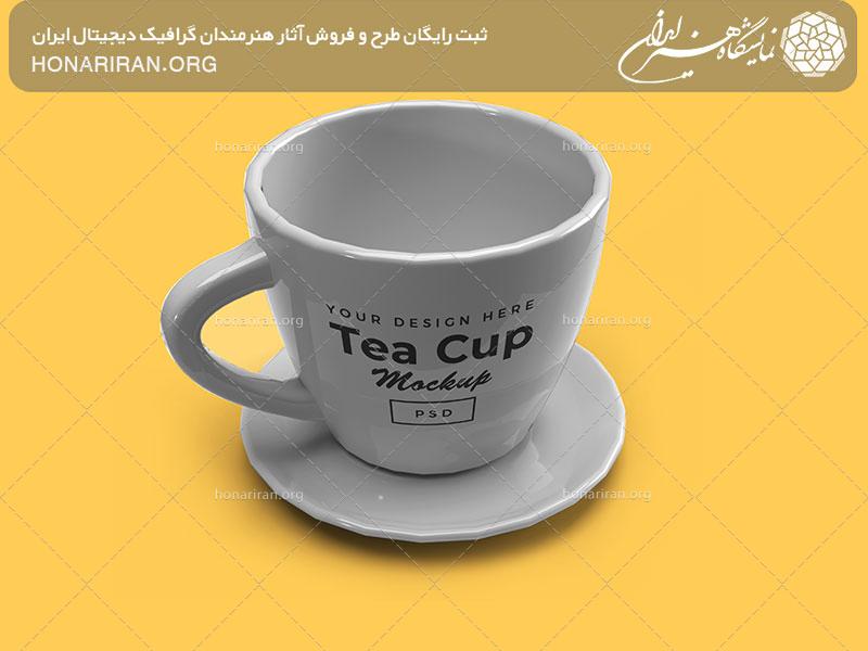 موکاپ فنجان قهوه به رنگ سفید از نمای بالا در پس زمینه زرد