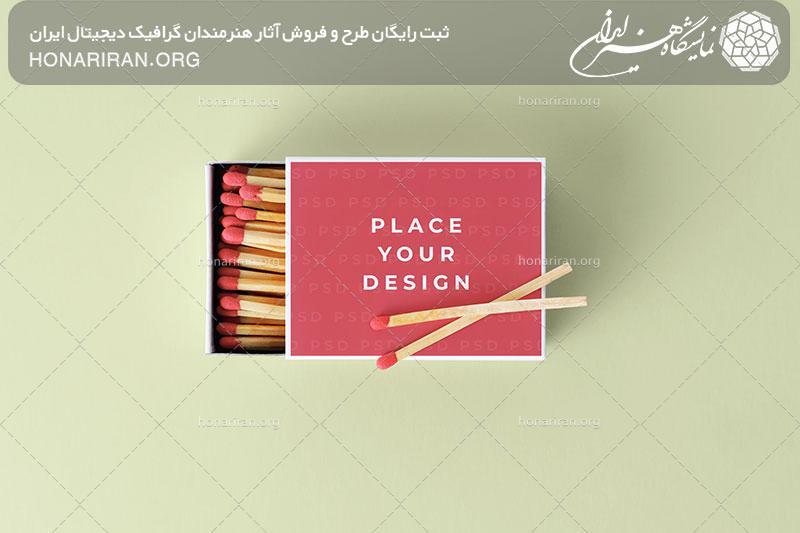 موکاپ جعبه کبریت از نمای بالا در پس زمینه سبز