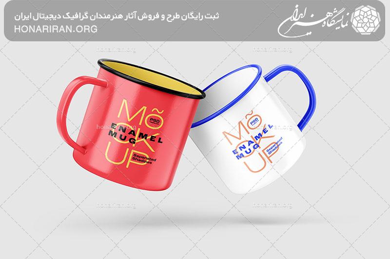مکاپ دو ماگ به رنگ قرمز و سفید در کنار یکدیگر
