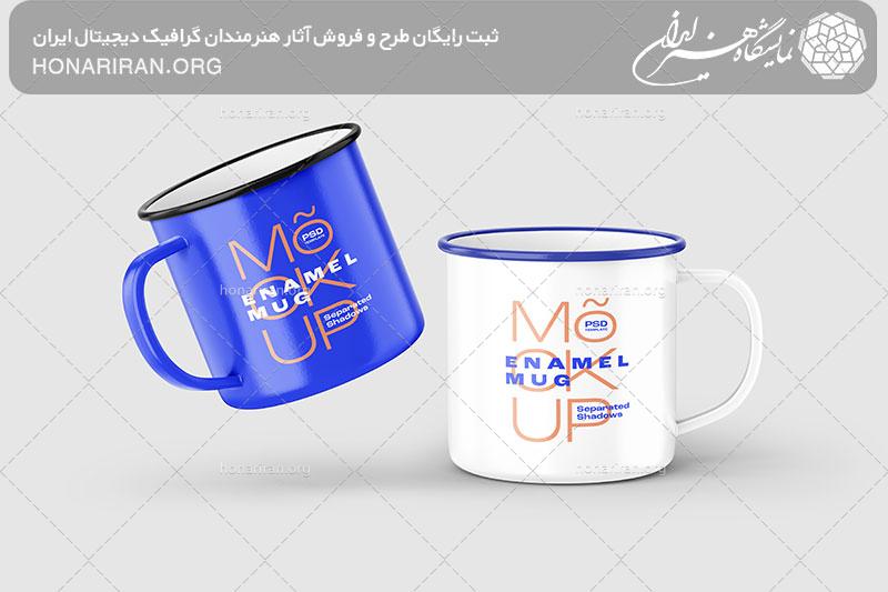موکاپ ماگ بنفش و سفید در کنار یکدیگر