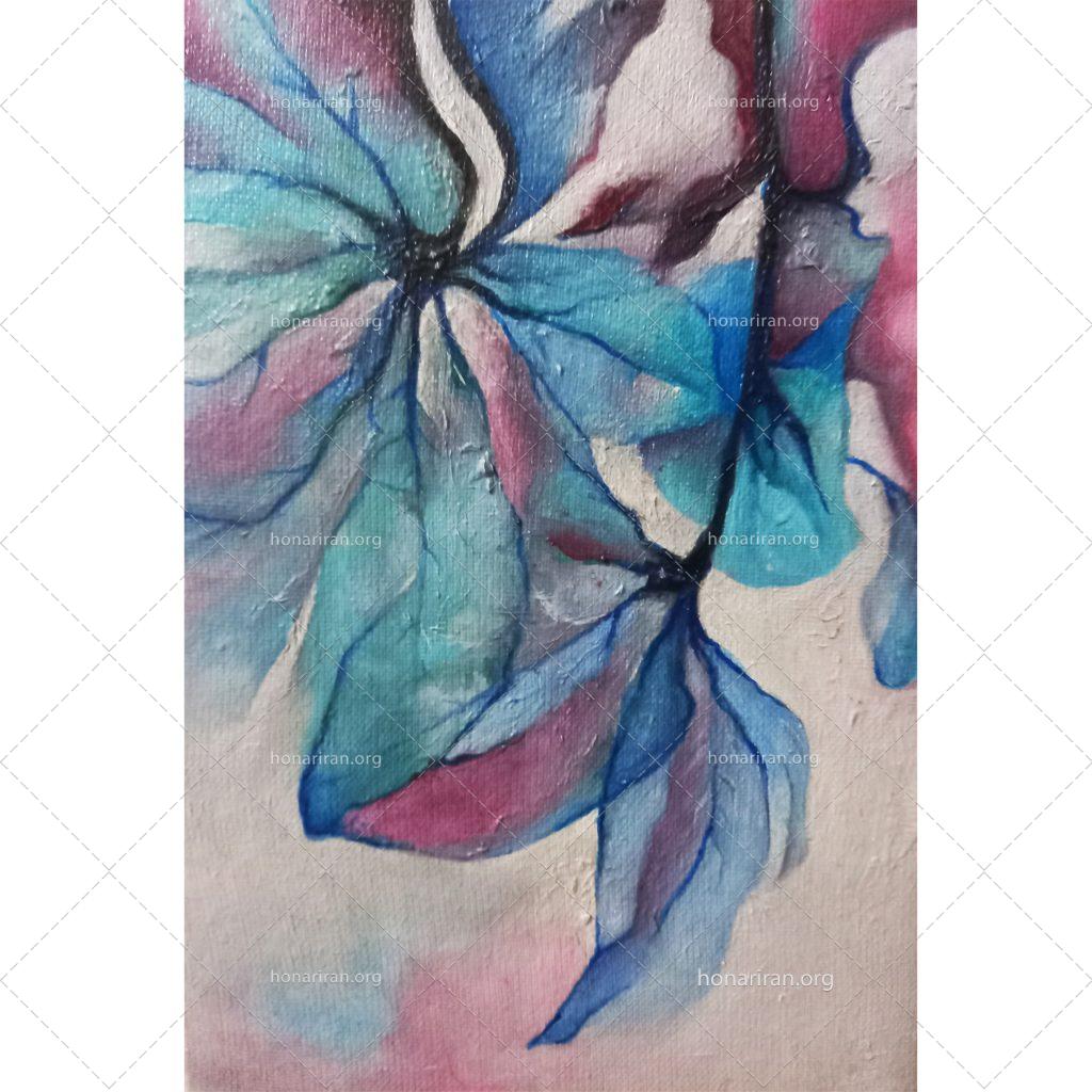 تابلو نقاشی رنگ روغن اورجینال” گل آبی”
