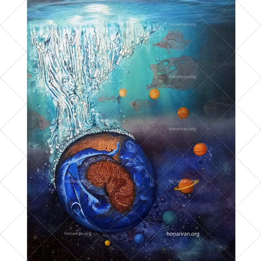 تابلو نقاشی رنگ روغن اورجینال”سیاره آب”