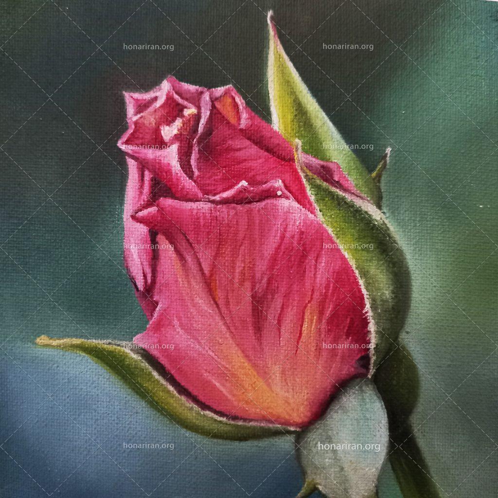 تابلو نقاشی رنگ روغن اورجینال” گل رز صورتی”