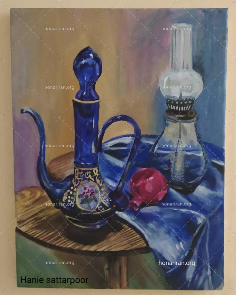 تابلو رنگ روغن شیشه گلاب و انار (هانیه ستارپور)