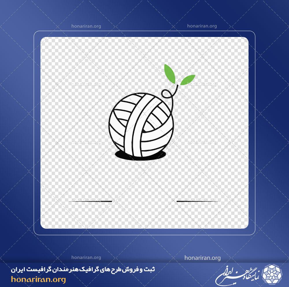 آرم و لوگو گل برگ سبز بر روی گلوله کاموا