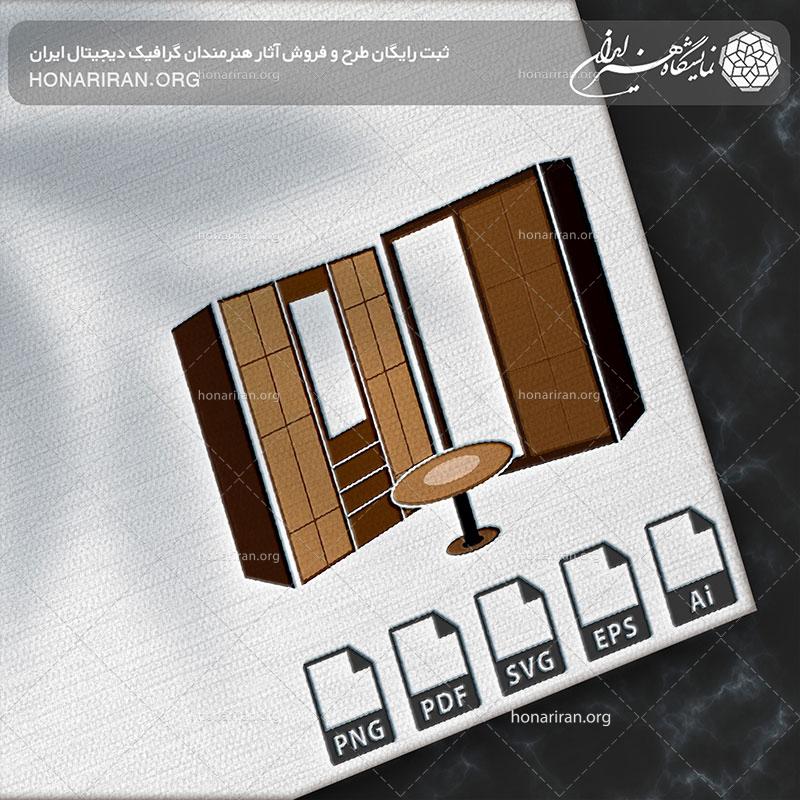 آرم و لوگو کمد لباس و کمد کفش به همراه میز چوبی