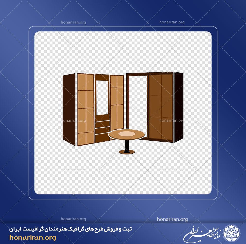 آرم و لوگو کمد لباس و کمد کفش به همراه میز چوبی