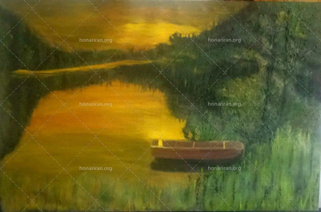 تابلو نقاشی رنگ روغن دریا و قایق