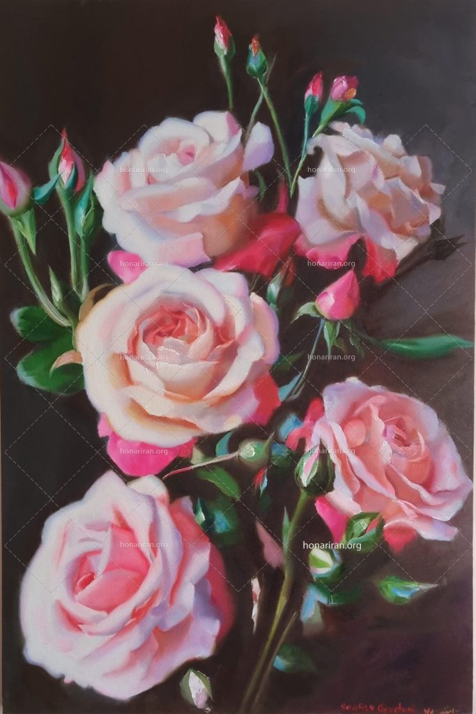 تابلو نقاشی گل رز صورتی زیبا