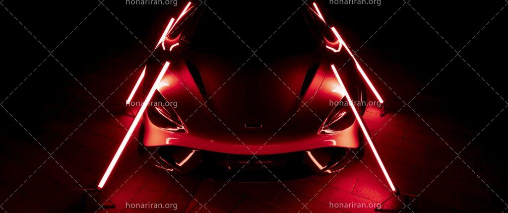 عکس با کیفیت نور های قرمز در اطراف ماشین لوکس و زیبا
