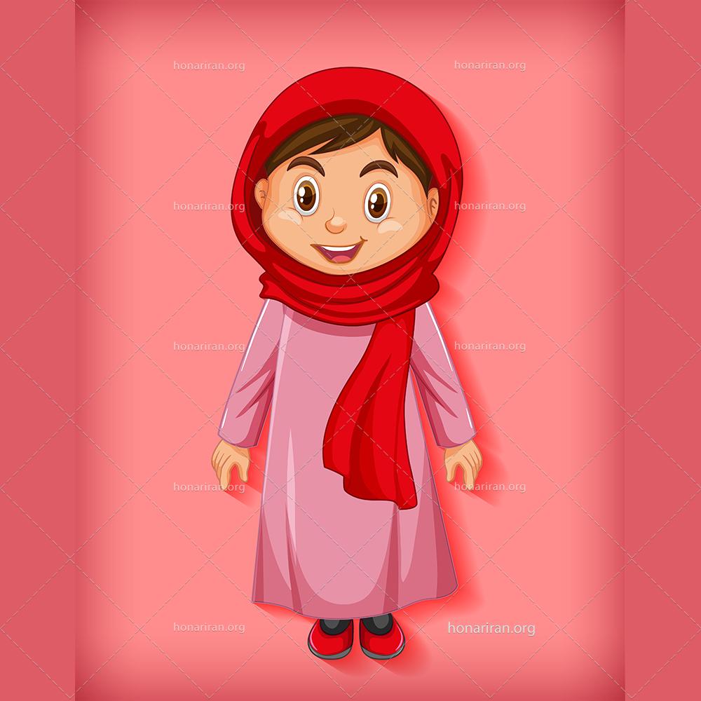 وکتور دختر با حجاب با شال قرمز