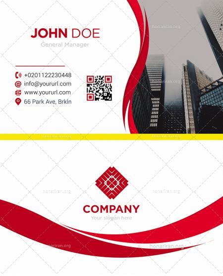 دانلود لایه باز کارت ویزیت کسب و کار و تجاری املاک و مسکن و بیمه و ساختمان سازی با رنگ بندی سفید و قرمز موج دار و قوس دار