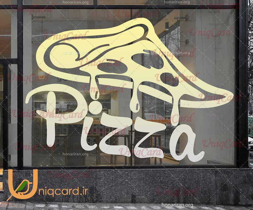 طرح استیکر و برچسب شیشه فستفود و رستوران با طرح پیتزا تنوری پنیری
