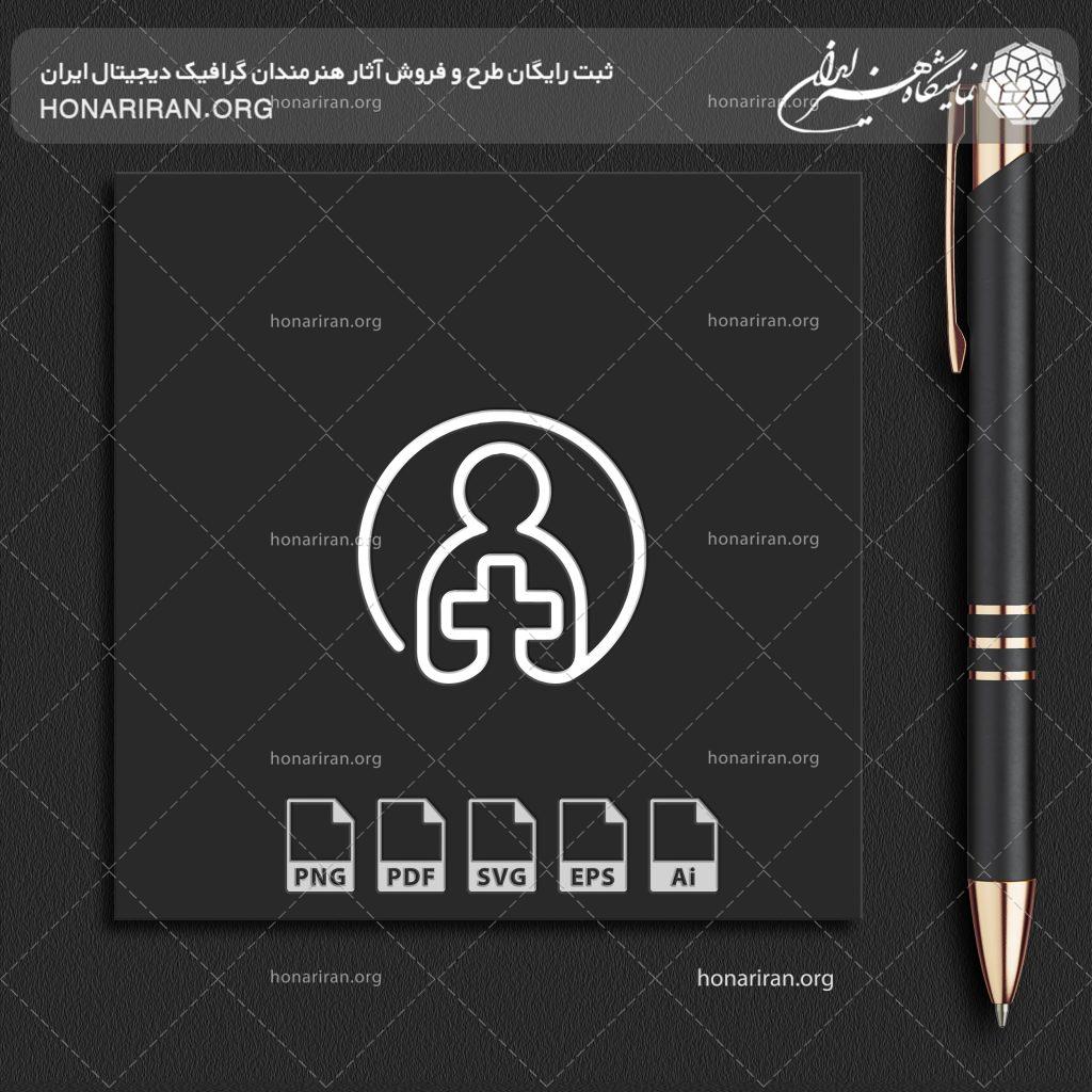 آرم و لوگو خطی به شکل علامت درمان و نماد انسان در دایره