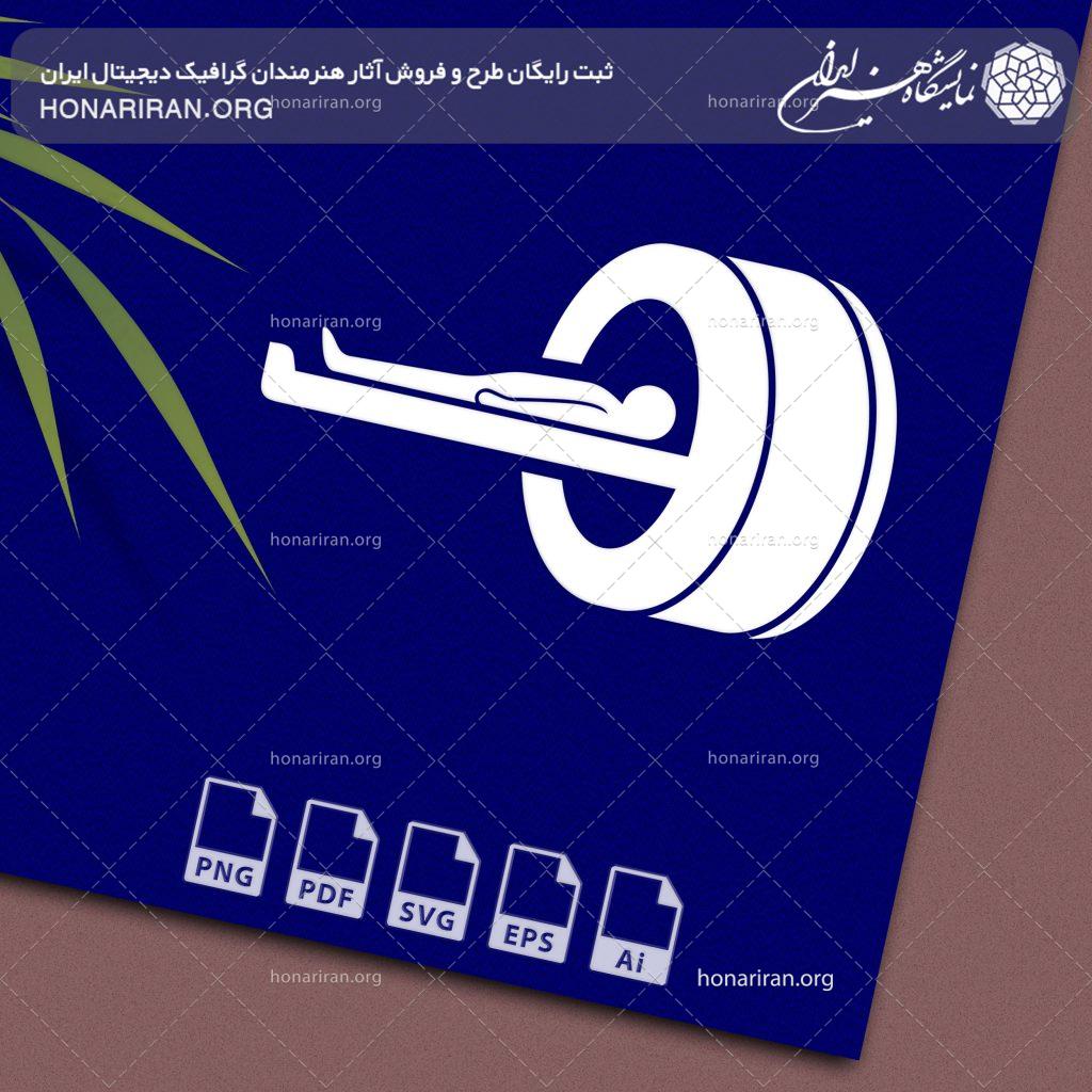 آرم و لوگو دستگاه رادیولوژی و انسان روی تخت