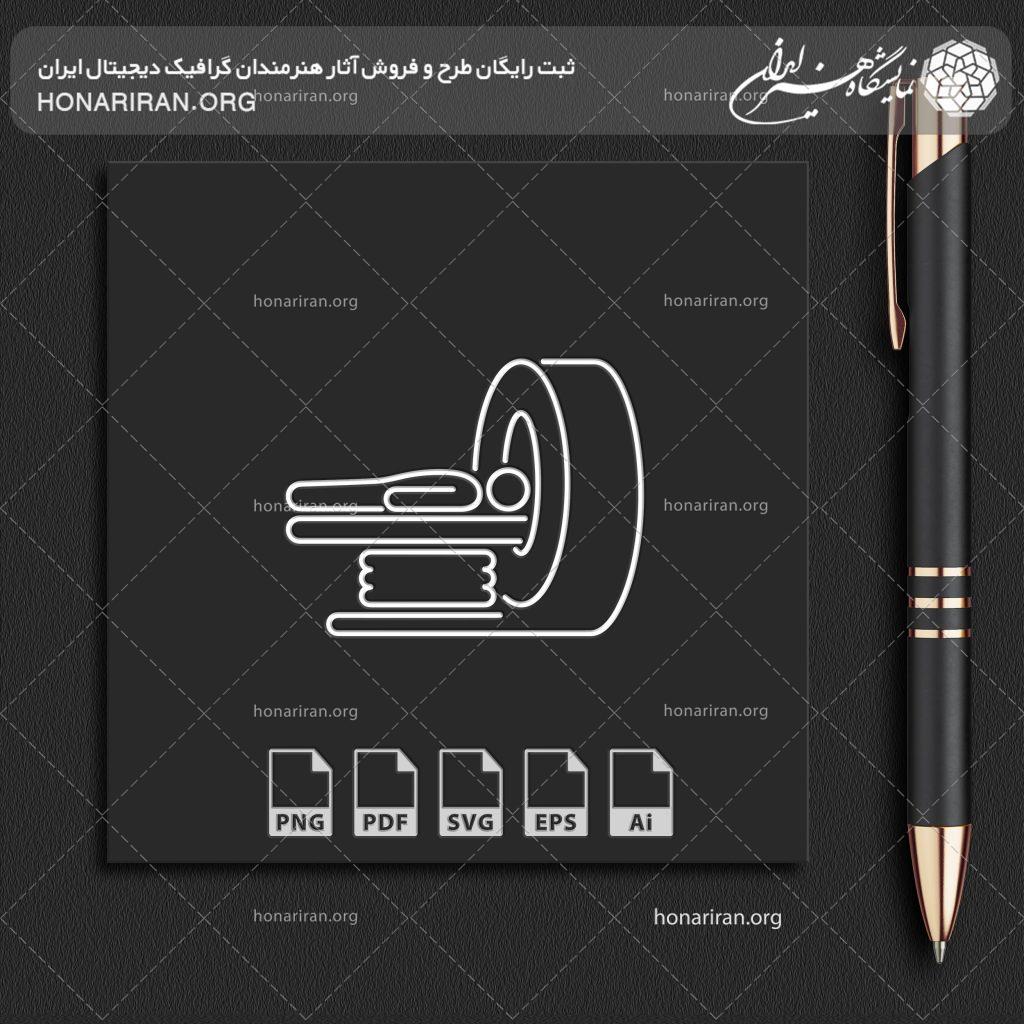 آرم و لوگو دستگاه رادیولوژی و انسان روی تخت خطی