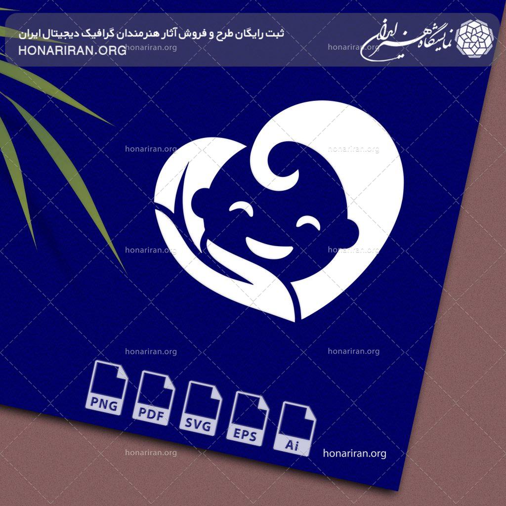 آرم و لوگو نوزاد با دست و قلب طرح وکتور