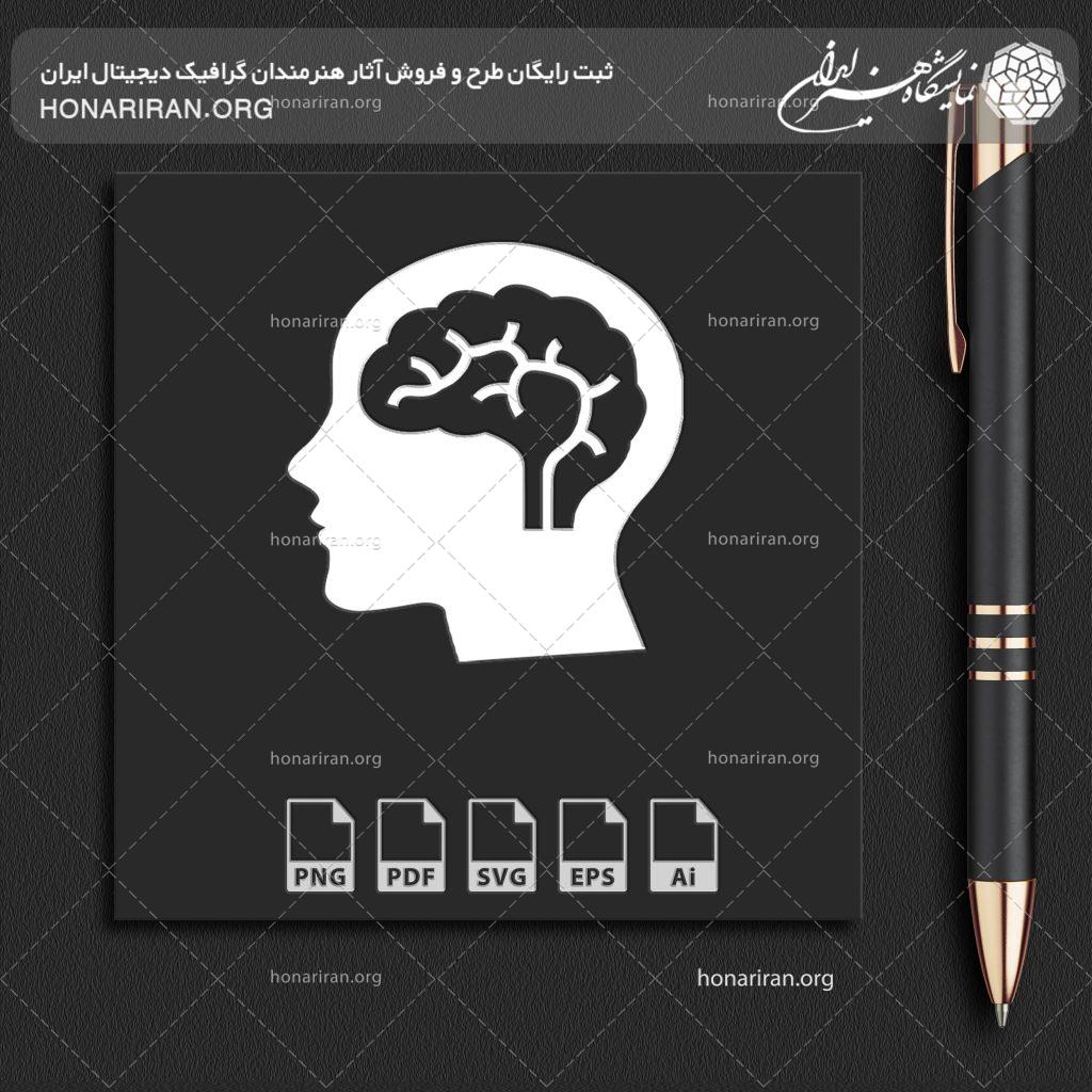 آرم و لوگو چهره نیم رخ با نمایش مغز در سر