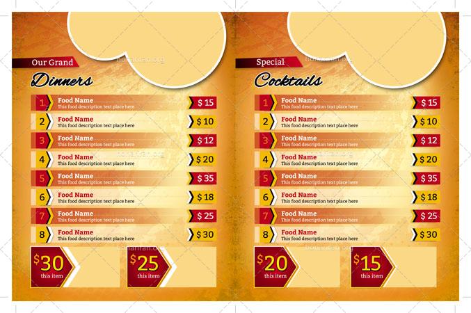 دانلود لایه باز تراکت یا پوستر منوی رستوران ، کافه ، اغذیه فروشی ، کافی شاپ