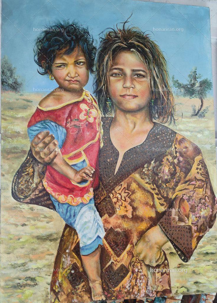 تابلو نقاشی مادر و کودک
