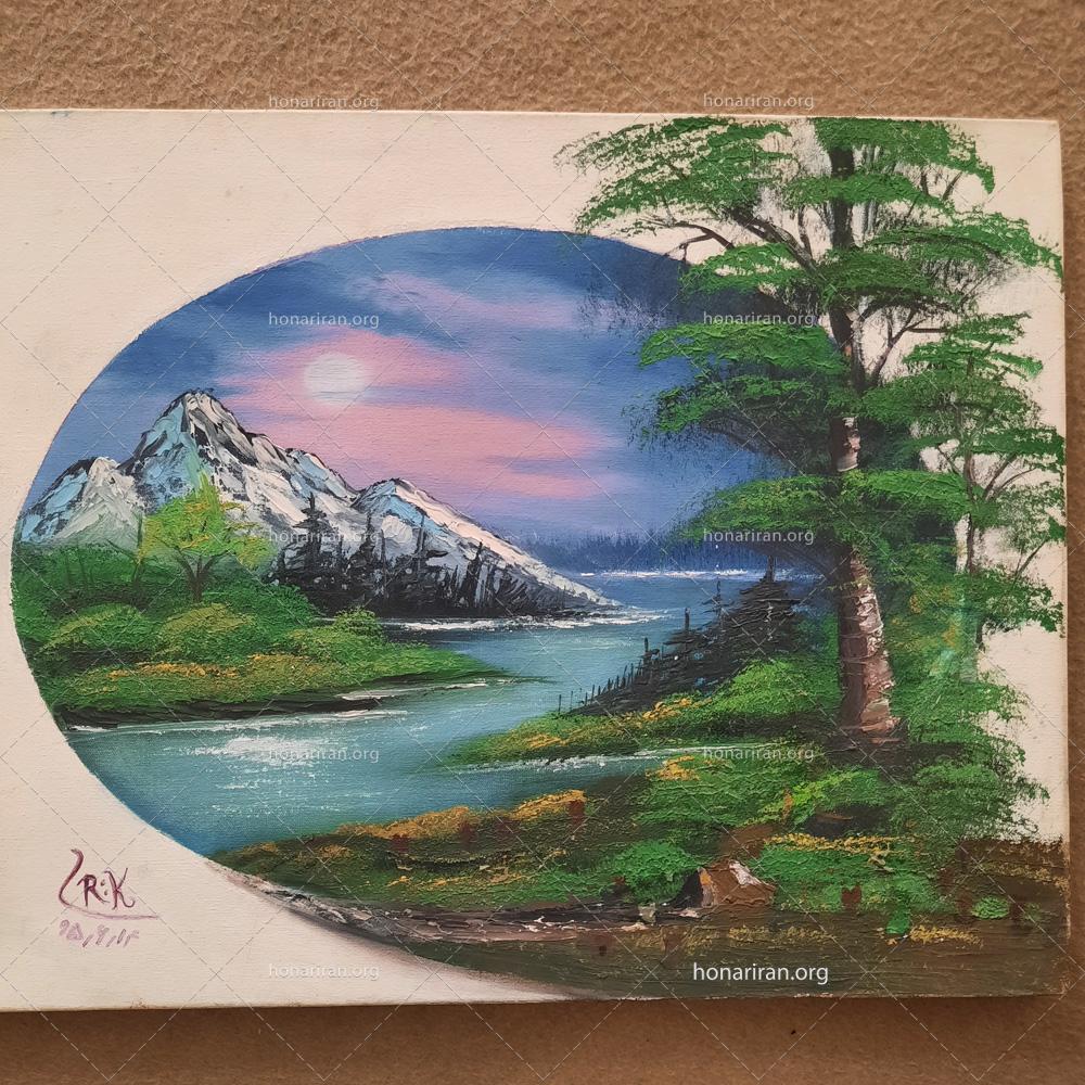 تابلو نقاشی رنگ روغن منظره کوهستان