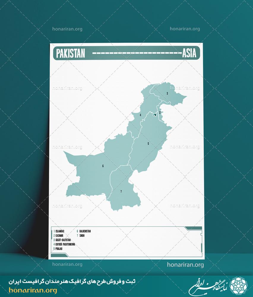 نقشه تقسیمات استانی کشور پاکستان از قاره آسیا